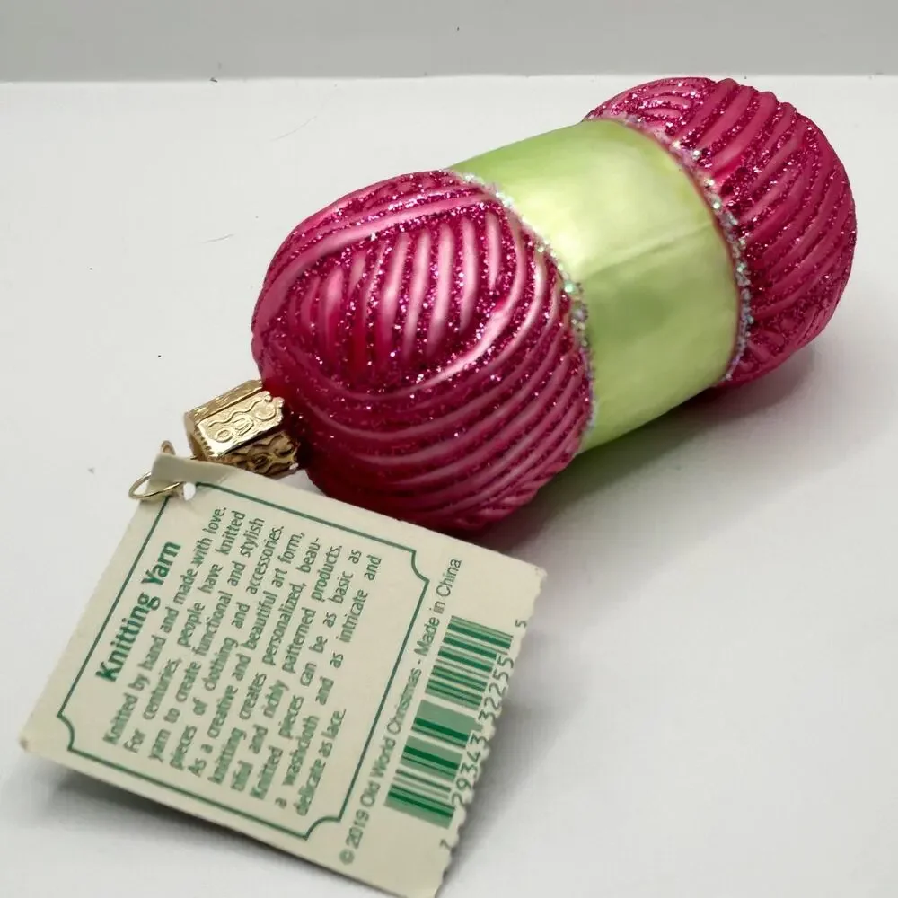 Old World Christmas Blown Glass Glitter Holiday Ornament Knitting Yarn NWT
